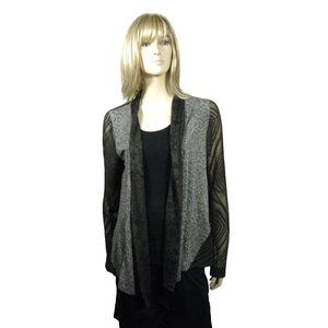 Language Women's Cover Up Size L Sweater Wrap Black USA Rayon Floral Burn Out